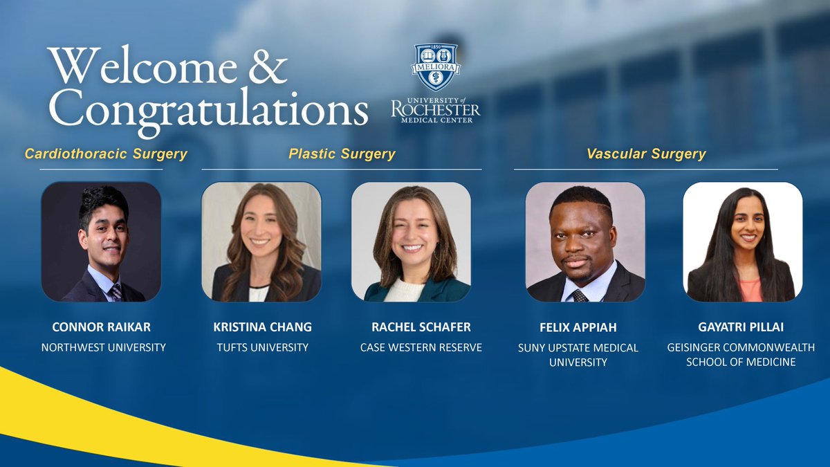 URMC Department of Surgery (@urochestersurg) on Twitter photo It's #MatchDay25! 🎉 We're thrilled to welcome our incredible 2025-2026 interns in Cardiothoracic, Plastic, and Vascular Surgery! Can't wait to start this journey with you all this summer! #Meliora
<a href="/URMCSurgery/">URMC Surgery Residents</a> <a href="/UR_Med/">UR Medicine</a> <a href="/URochester_SMD/">URochester SMD</a>
<a href="/SurgeryUr/">UR Plastic & Reconstructive Surgery</a> <a href="/urvascularsurg/">URMCvascularsurg</a> It's #MatchDay25! 🎉 We're thrilled to welcome our incredible 2025-2026 interns in Cardiothoracic, Plastic, and Vascular Surgery! Can't wait to start this journey with you all this summer! #Meliora
<a href="/URMCSurgery/">URMC Surgery Residents</a> <a href="/UR_Med/">UR Medicine</a> <a href="/URochester_SMD/">URochester SMD</a>
<a href="/SurgeryUr/">UR Plastic & Reconstructive Surgery</a> <a href="/urvascularsurg/">URMCvascularsurg</a>