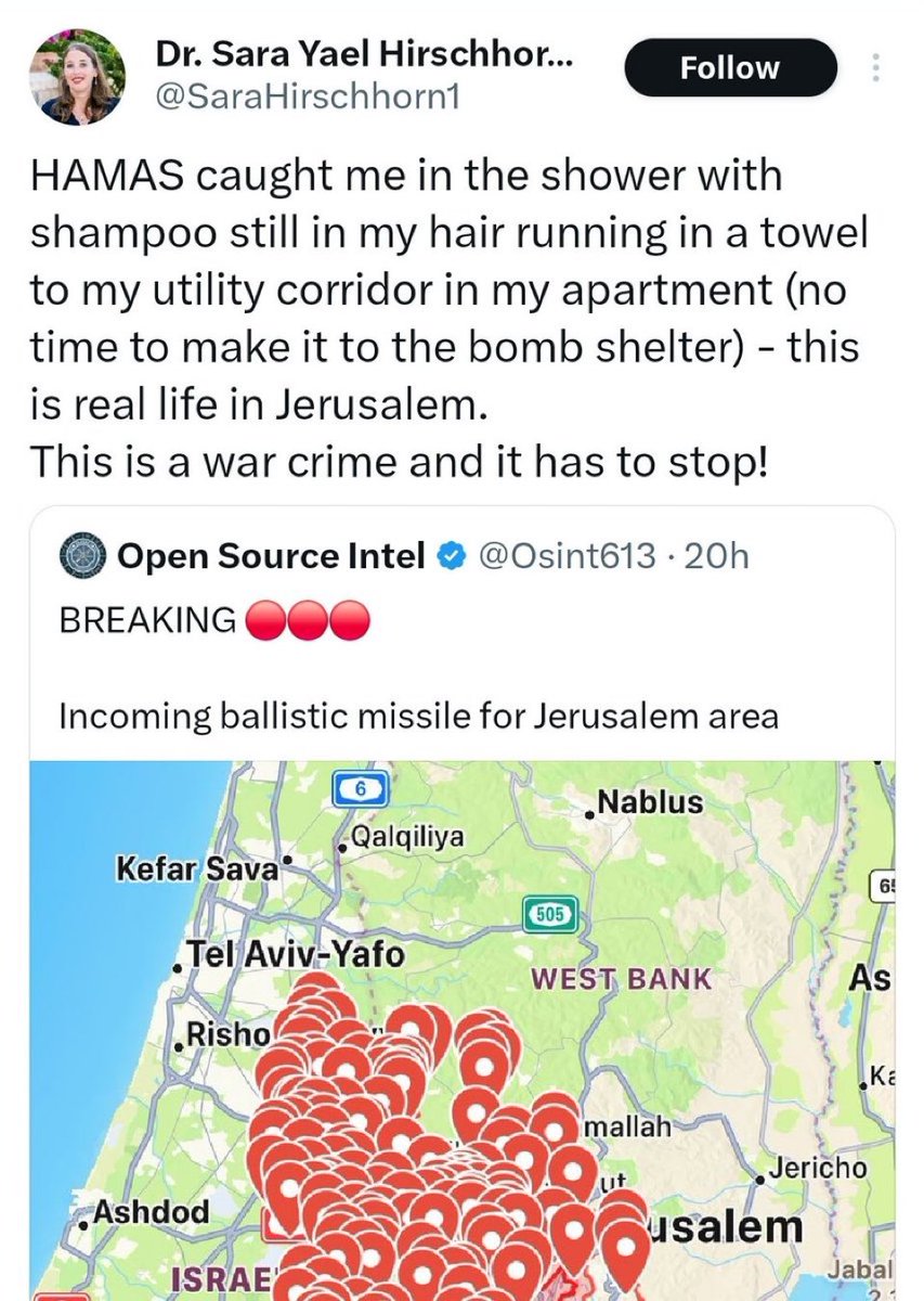 Being forced to leave the shower with shampoo in your hair: war crime
Starving 2million people, blowing up hospitals and purposely murdering children: self defense. 
A truly despicable society that is going to take the whole world down with it.