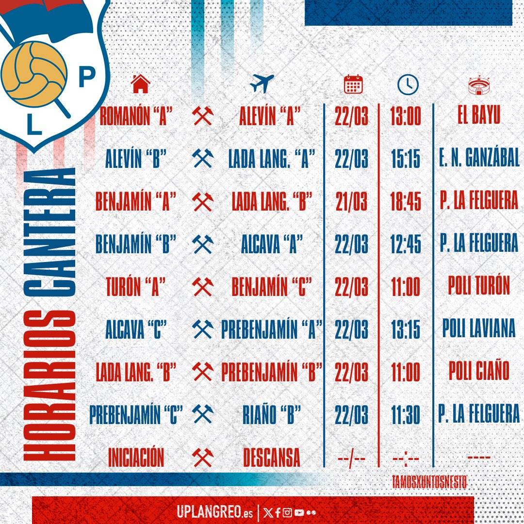 🕕 𝗛𝗢𝗥𝗔𝗥𝗜𝗢𝗦 𝗗𝗘𝗟 𝗙𝗜𝗡 𝗗𝗘 𝗦𝗘𝗠𝗔𝗡𝗔

#CanteraUPL⚒️
#TamosXuntosNesto🔵🔴