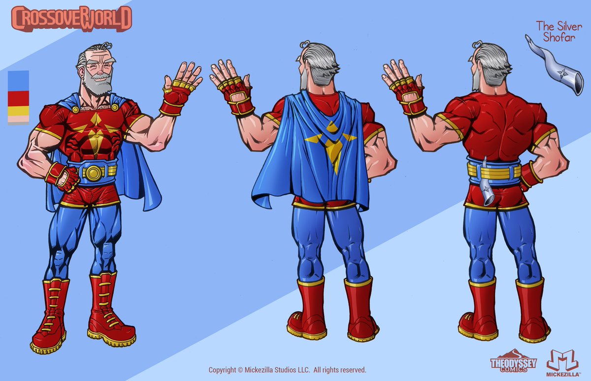 Mickezilla's tweet photo. August Adams was a simple slumberfolk until The Good Shepard granted him the silver shofar that when he blows into it transforms him into mighty superhero called Mythicman.
.
.
.
.
#Mythicman #CrossoverWorld #dirktheduppy #augustadams #superhero #shofar #characterdesign https://t.co/uv5T9rvTBi