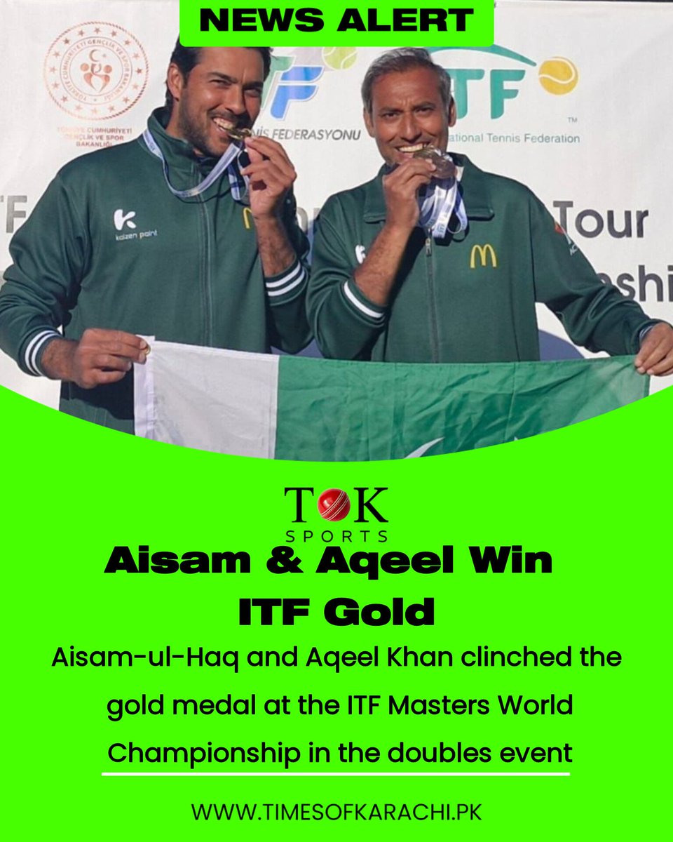 TOK Sports (@toksports021) on Twitter photo Pakistan’s Aisam-ul-Haq and Aqeel Khan won gold at the ITF Masters World Tennis Championship, defeating Finland’s Lauri Kiiski and Sweden’s Anders Lindgren 7-6, 6-0 in the doubles final.
#TOKSports #AisamUlHaq #AqeelKhan #Tennis <a href="/aisamhqureshi/">Aisam ul Haq Qureshi</a> Pakistan’s Aisam-ul-Haq and Aqeel Khan won gold at the ITF Masters World Tennis Championship, defeating Finland’s Lauri Kiiski and Sweden’s Anders Lindgren 7-6, 6-0 in the doubles final.
#TOKSports #AisamUlHaq #AqeelKhan #Tennis <a href="/aisamhqureshi/">Aisam ul Haq Qureshi</a>