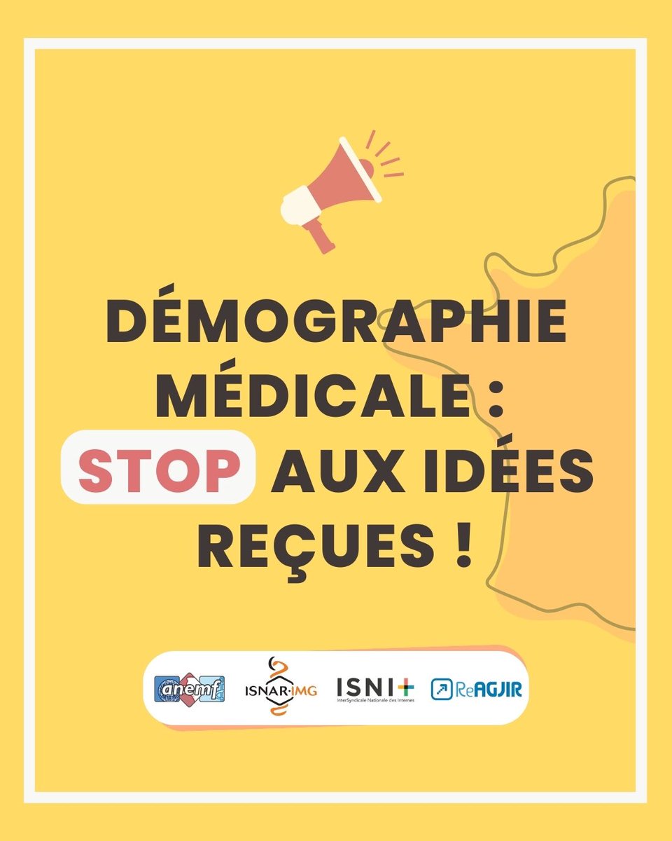 ReAGJIR's tweet photo. 📢 Démographie médicale : Stop aux idées reçues !

🚨 NON, les médecins ne sont pas mal répartis !

 👉 La vraie cause ? Moins de médecins et plus de patient·es.

🚨 NON, les jeunes médecins ne sont pas réfractaires à l’installation !

⬇️ https://t.co/QJuDKpNkUB