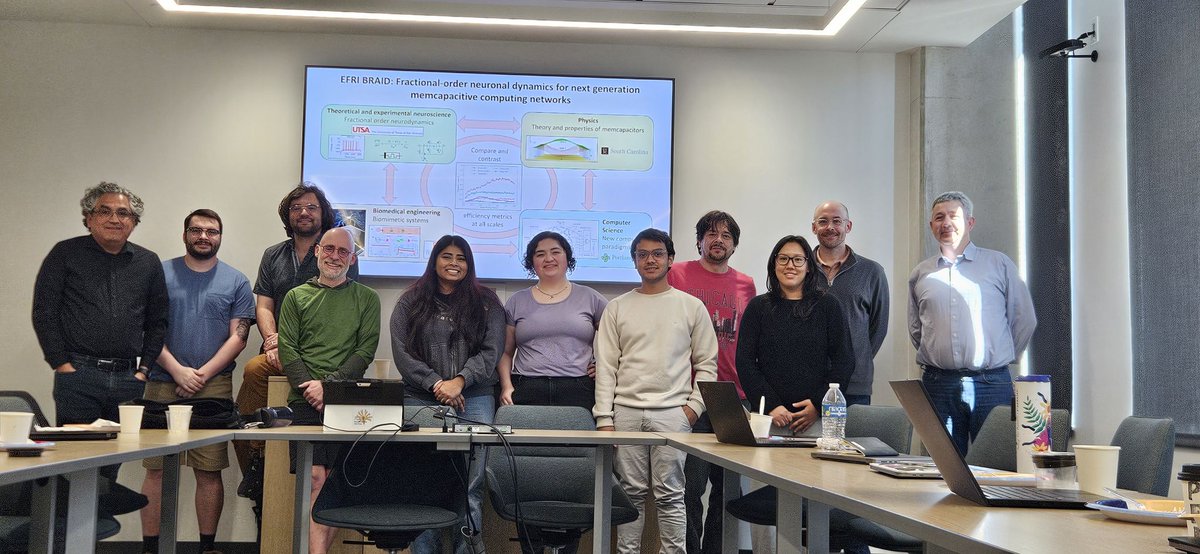 ai_utsa's tweet image. Dr. Fidel Santamaria hosted the 2025 NSF EFRI Memcapacitor Meeting uniting top researchers (Drs. Andy Sarles, Christof Teuscher and Yuriy V. Pershin) to advance energy-efficient AI. Special shoutout to the talented students and postdocs who contributed significantly. Innovation…