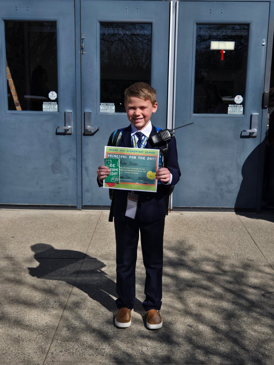 Third-grade student Ryder Stinson, at Round Hill Elementary School, participated in the recent district-wide Math Night, hosted by Hannafords in New Windsor.  From those who participated, he was selected to act as Principal for the Day. Congratulations!