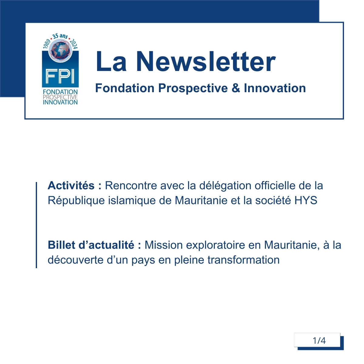 Fondation Prospective & Innovation (@fondationfpi) on Twitter photo ➡️ Découvrez la Newsletter de la <a href="/FondationFPI/">Fondation Prospective & Innovation</a>
du vendredi 21 mars 2025 : urls.fr/zWzNVP
📷 Pour retrouver nos publications et suivre notre programmation : urls.fr/BMpM0F
<a href="/jpraffarin/">Jean-Pierre Raffarin</a> <a href="/jf_cope/">Jean-François Copé</a> <a href="/EmmanuellePeres/">Emmanuelle PERES</a> <a href="/FranceenRIM/">France en Mauritanie</a> ➡️ Découvrez la Newsletter de la <a href="/FondationFPI/">Fondation Prospective & Innovation</a>
du vendredi 21 mars 2025 : urls.fr/zWzNVP
📷 Pour retrouver nos publications et suivre notre programmation : urls.fr/BMpM0F
<a href="/jpraffarin/">Jean-Pierre Raffarin</a> <a href="/jf_cope/">Jean-François Copé</a> <a href="/EmmanuellePeres/">Emmanuelle PERES</a> <a href="/FranceenRIM/">France en Mauritanie</a>
