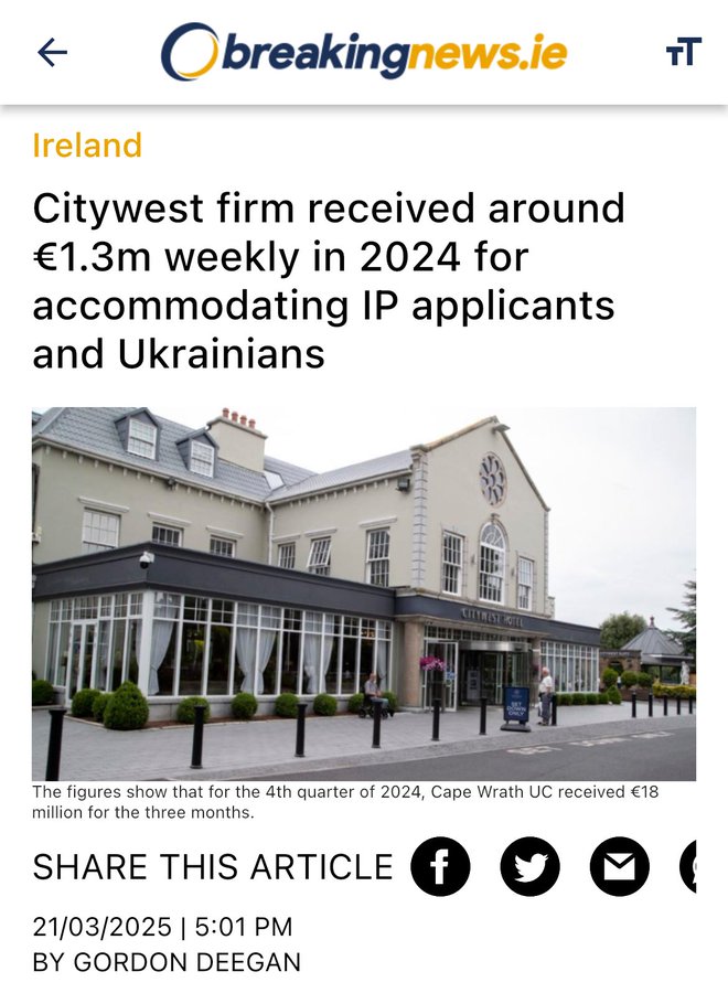 https://www.breakingnews.ie/ireland/citywest-firm-received-e1-3m-per-week-on-average-in-2024-for-accommodating-ip-applicants-and-ukrainians-1743108.html