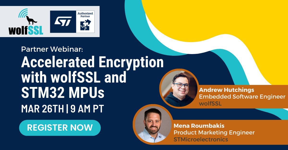 wolfSSL's tweet image. #STM32 MPUs need strong security—wolfSSL delivers it FAST.
Join our partner wibinar with @ST_World on March 26 to explore:
- Accelerated encryption for STM32 MPUs
-  #FIPS 140-3 compatibility
- Live demo on #STM32MP1 & MP2
🔗 Save your spot: us02web.zoom.us/webinar/regist…