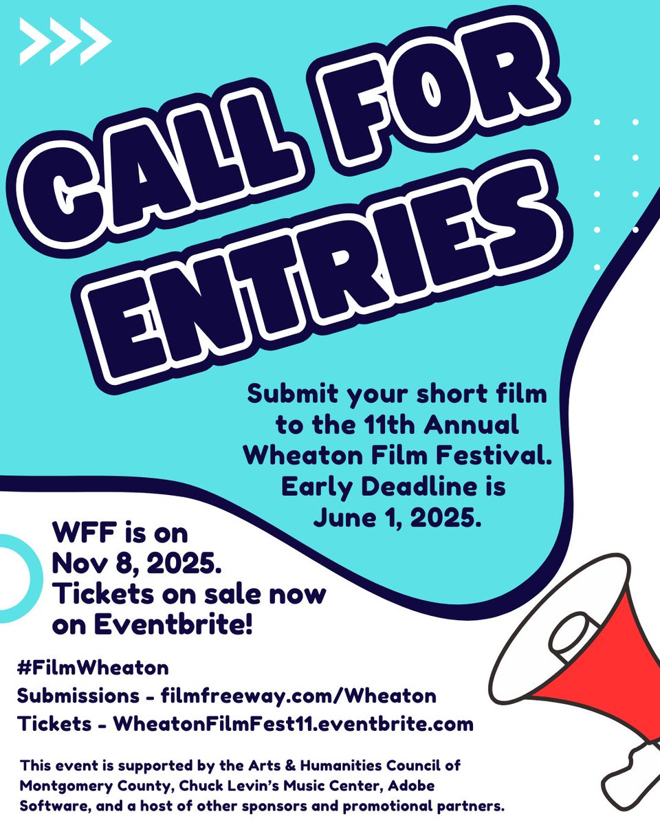 Early Deadline for submissions is June 1, 2025! Submit on FilmFreeway at filmfreeway.com/Wheaton. The Festival happens on November 8, 2025. For tickets, use "WFF25friend" for 25% off. Visit our Eventbrite at eventbrite.com/e/123053397323…. 🎬
