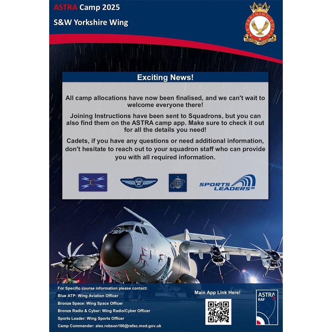 Wing ASTRA Camp - For those attending the Wing Astra Camp please see the below information. If you need anything further please speak with your Squadron Staff.