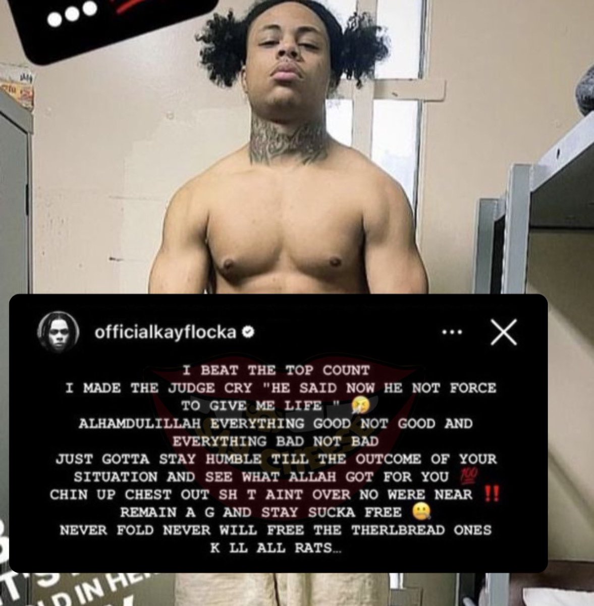 SaycheeseDGTL's tweet photo. Kay Flock reacts to beating his murder charge, even though he was found guilty on RICO charges https://t.co/DpKviBdVZe