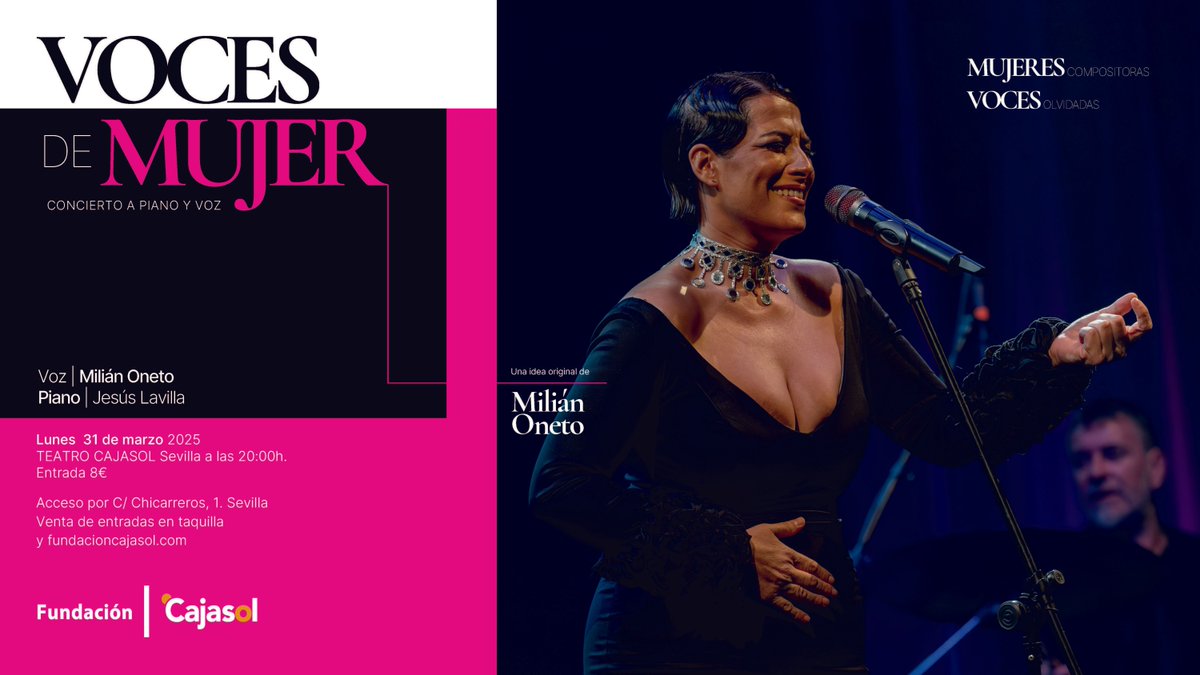 🌿 "Voces de Mujer" – Mujeres compositoras, Voces olvidadas 🌿
La historia de la música no está completa sin las voces de sus creadoras. <a href="/milianoneto/">Milián Oneto</a> y <a href="/jesuslavilla/">Jesús Lavilla</a> traen al Teatro Cajasol Sevilla un concierto para rescatar su legado y emocionarnos con su arte. 🎤✨ Una