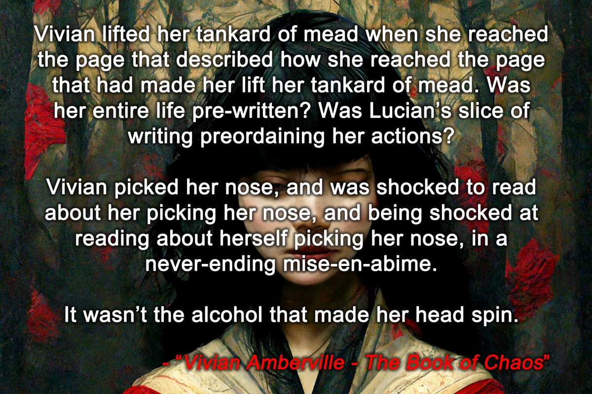 “TIME LOOPS” are the core of the Vivian Amberville book series. 

Some of them are triple-knot loops; others are figure-8 time loops.

Many are infinite-mirror loops (mise-en-abime). 

Here's a book excerpt from "The Book of Chaos" ft. a figure-8 timeloop: patreon.com/posts/124628181