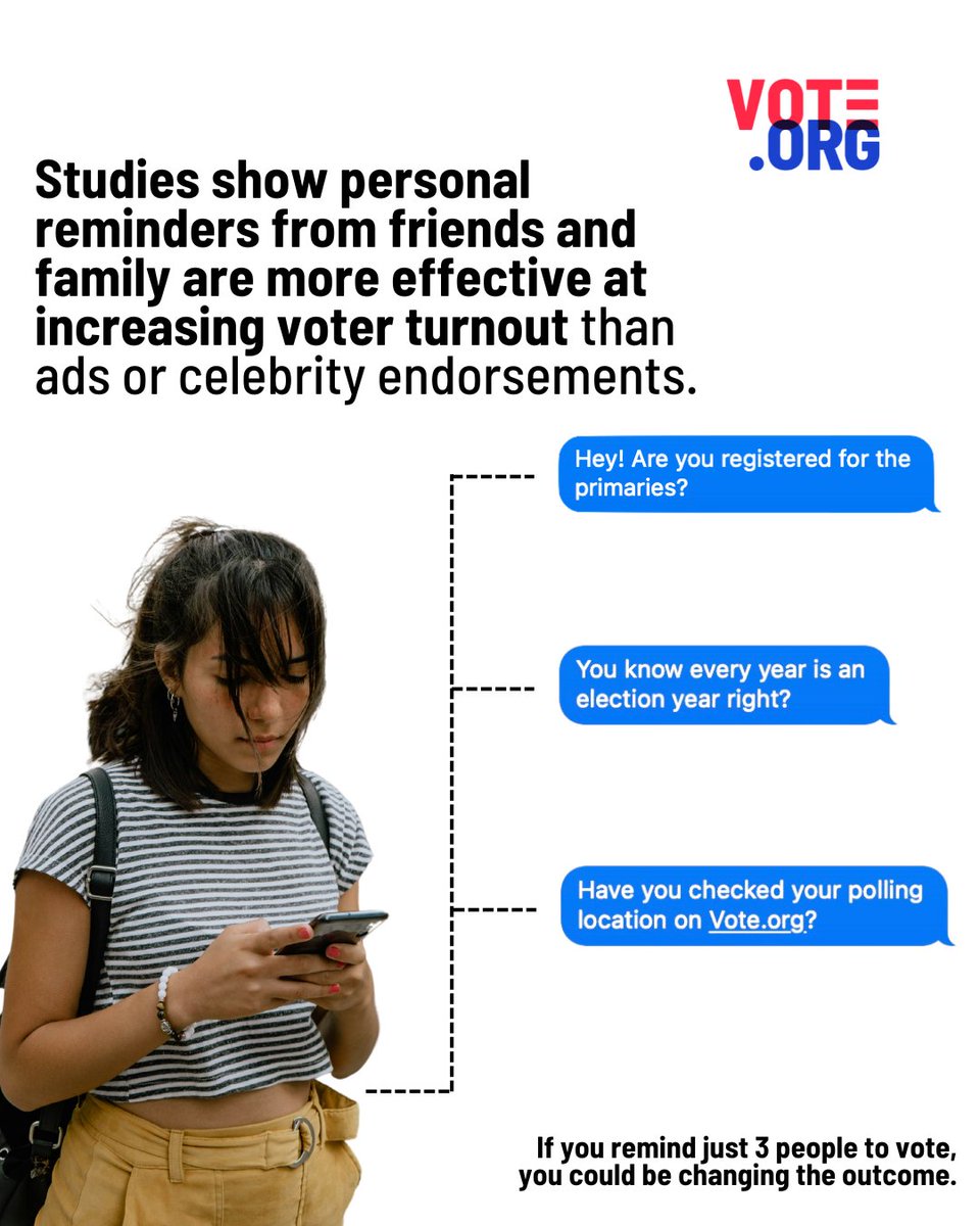 Every year is an election year. Send this to the first three people that come up when you hit share. Our democracy depends on you.