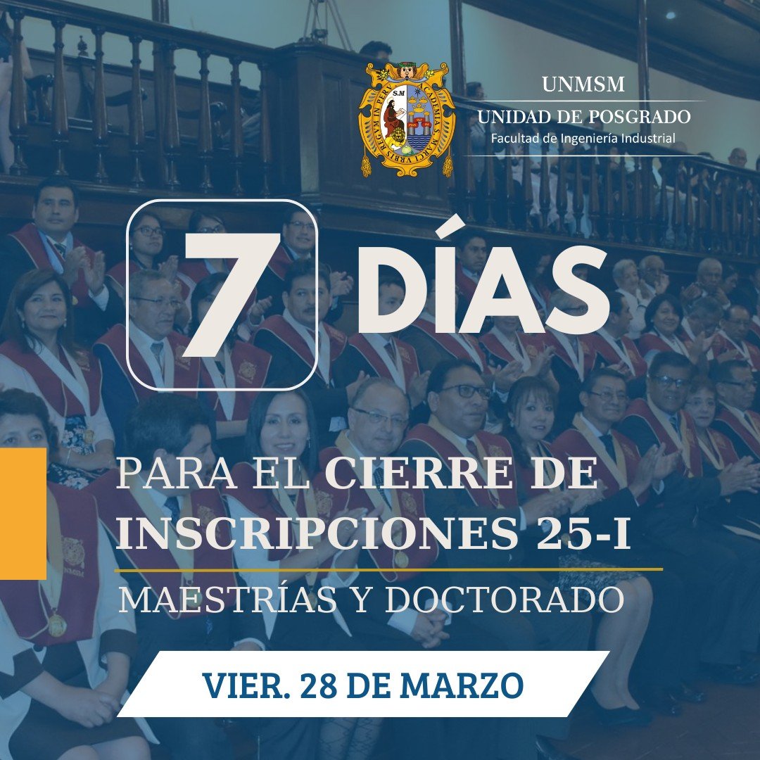 UpgUnmsm's tweet image. 🚨 ¡Solo 7 DÍAS! 🚨
Se cierra el Proceso de Admisión 2025-I de Maestrías y Doctorado en @UNMSM_FII 🎓
¡Estudia en la DECANA DE AMÉRICA! 📚
📆 Cierre: 28 de marzo
📲 Inscríbete aquí 👉 forms.gle/3QuyFUFg5CbRyU…
📞 WhatsApp: +51 981 637 293
#Admisión2025 #UNMSM #Maestrías #Doctorado