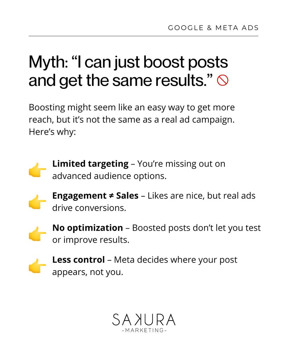 Boosting posts? It might get you some likes, but will it actually grow your business?! You need a smarter approach if you want results—leads, sales, and traffic.

DM us for a FREE ad audit, and let’s make sure your ads are working for you! 🚀