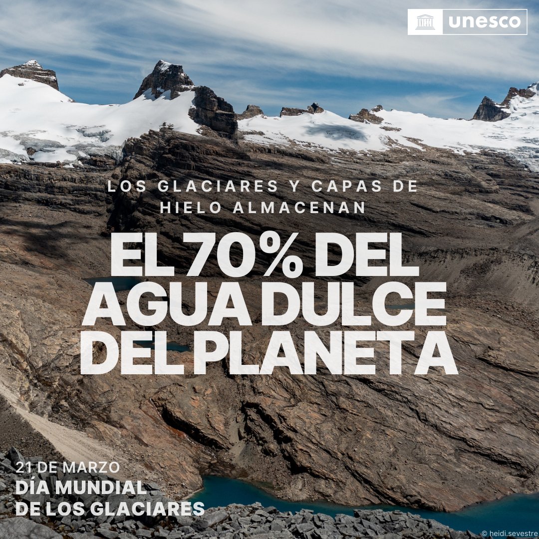 UNESCO_es's tweet photo. El 70 % del agua dulce del mundo está en glaciares y capas de hielo.

Pero el deshielo avanza a gran velocidad.

❄️ En este #DíaMundialDeLosGlaciares, unamos esfuerzos para proteger estos ecosistemas esenciales para la vida: https://t.co/ELFSAjXbeI https://t.co/9EX2HypnCA