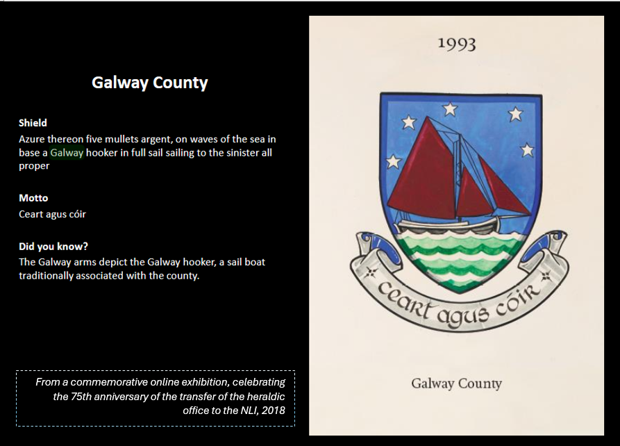 From the #Archives: In 1993 the Chief Herald of Ireland issued a coat of arms on <a href="/galwaycoco/">Galway County Council</a>, with the motto ‘Ceart agus Cóir’ which translates as "Right and Justice". For more visit @ galway.ie/Archives/AIS6/ <a href="/ARAIreland/">ARA Ireland</a> <a href="/explorearchives/">Explore Your Archive</a> #lovearchives #justice