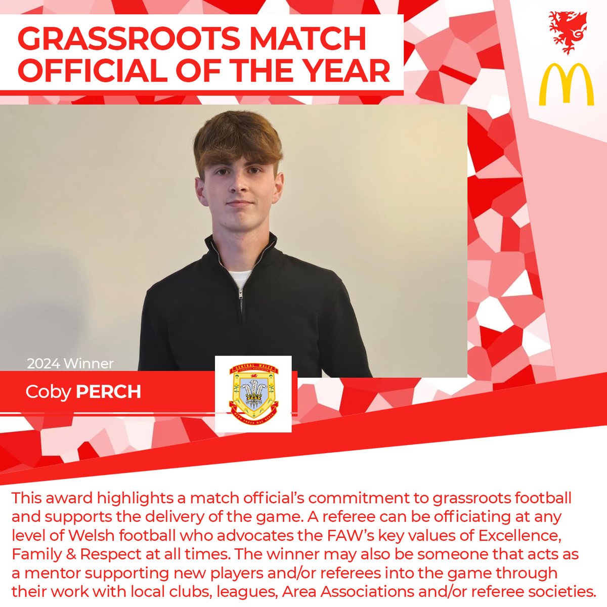Still time to vote in the FAW McDonalds Grassroots awards - your a chance to nominate &amp; recognise the unsung club/area heroes - one of the awards is "Grassroots official" Won last year by the Talented Coby Perch

to nominate for any award click below👇faw.cymru/grassrootsfoot…