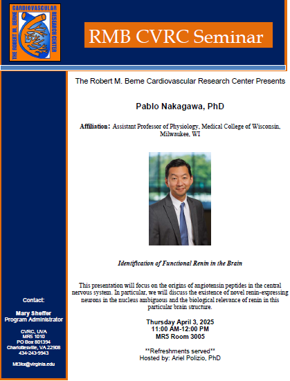 UVACVRC's tweet photo. Upcoming CVRC Seminar featuring Dr. Nakagawa on April 3rd https://t.co/Qd9aaYSTiB