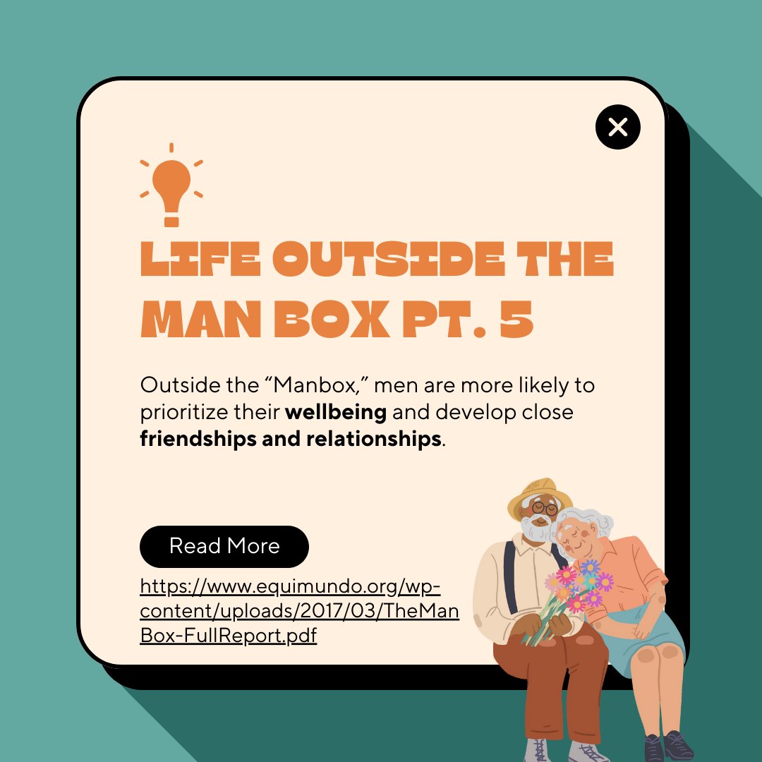 ArlProjectPEACE's tweet photo. Living life outside the box (or the "Manbox") is not easier, but there's evidence that it is better. If this series made you curious, look into the full Equimundo report listed on the post. #manbox #ProjectPEACE #boys #men https://t.co/NS4I8HZfEa