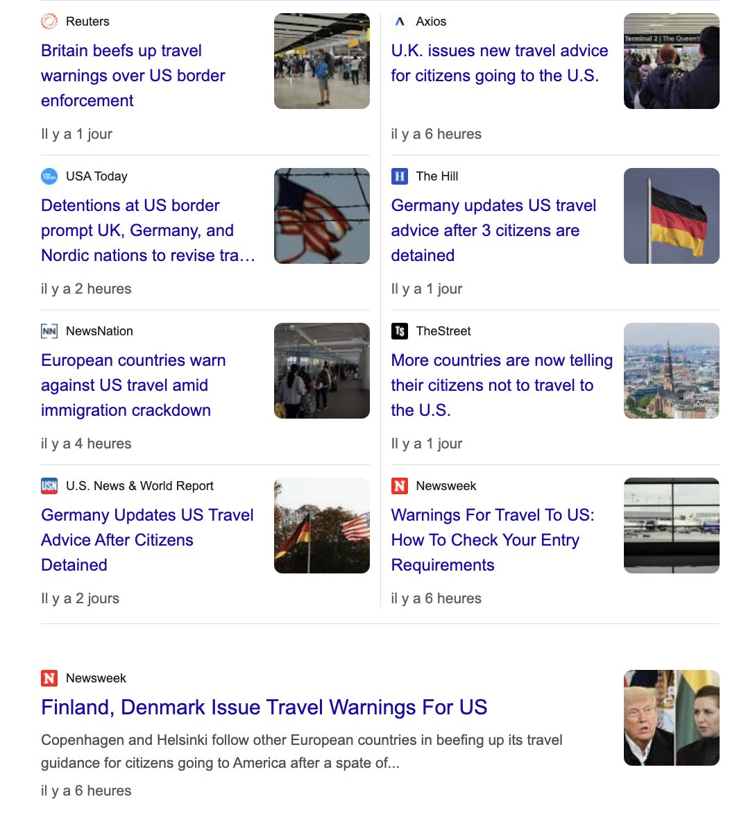marcelsel's tweet photo. Suite à la détention de trois nationaux, l'Allemagne émet un avertissement sur les voyages aux USA. Après le Royaume-Uni, le Canada, la Finlande, la Suède, le Danemark… La saison touristique aux USA risque d'être plus amère qu'américaine. https://t.co/1OeDc42Fox