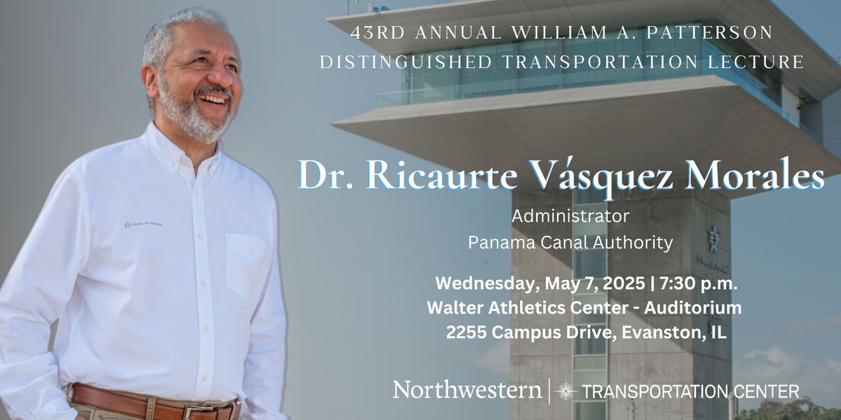 Join us for the 43rd Annual William A. Patterson Distinguished Transportation Lecture featuring Dr. Ricaurte Vásquez Morales, Administrator of the Panama Canal Authority on Wednesday, May 7, 2024 at 7:30 p.m. Register Now: tinyurl.com/nutcpatterson2…