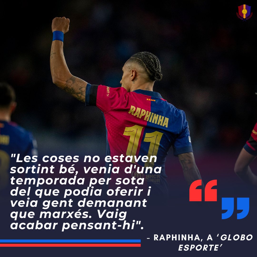 _elvardelculer's tweet photo. Raphinha: de dubtes a líder del Barça 🔵🔴

El brasiler ha admès a Globo Esporte que, aquest estiu, es va plantejar marxar del Barça després d’una temporada difícil. La confiança de Hansi Flick va ser clau per quedar-se. 
📢 Què en penseu del seu canvi? 👇 #FCBarcelona #Raphinha https://t.co/EKdm0JoXdM