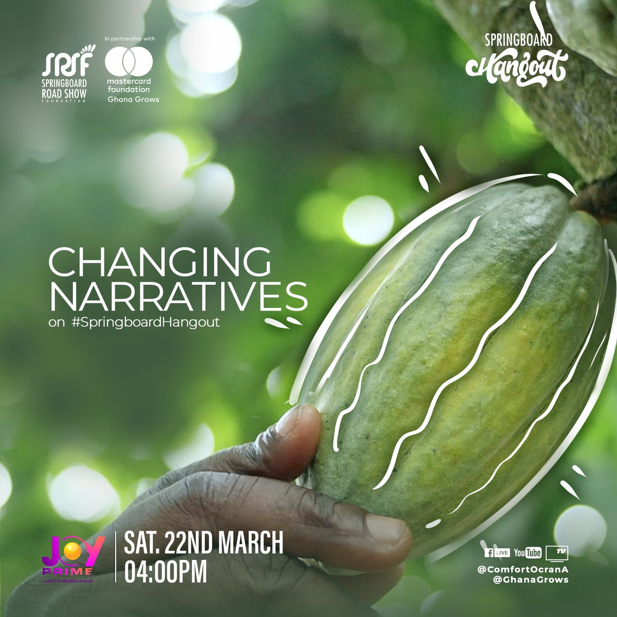 GhanaGrows's tweet image. Are old beliefs holding you back? This week on #SpringboardHangout with Comfort Ocran, we tell the story of bold thinkers who are changing the narrative of agriculture, agribusiness, and ATVET-related sectors in our communities. Join us this Saturday at 4 PM online and on Tv.
