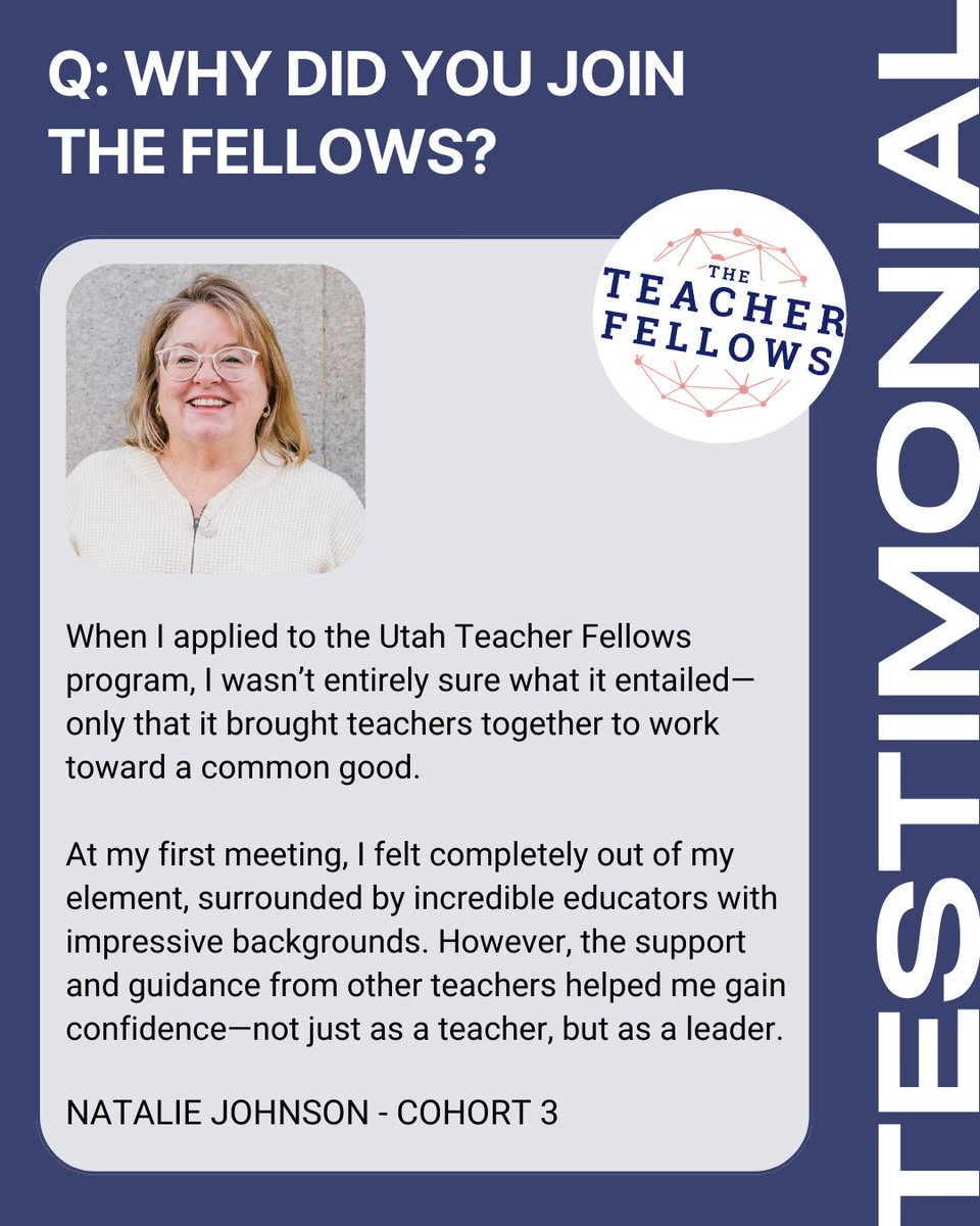 I love being part of Utah Teacher Fellows! Through this program,docs.google.com/forms/d/e/1FAI… deadline is April 13th.
#uted #eduhive #teacherfellows #utahteacherfellows #teacherleadership #policyandempowerment #sharingteacherstories #onceafellowalwaysafellow