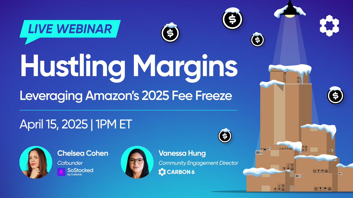 Are you prepared to take advantage of a year without huge Amazon fee hikes?

Join Chelsea Cohen (Co-founder of SoStocked) and Vanessa Hung (Community Engagement Director, Carbon6) on April 15 at 1PM ET to talk about key profit strategies to capitalize on this period of relative