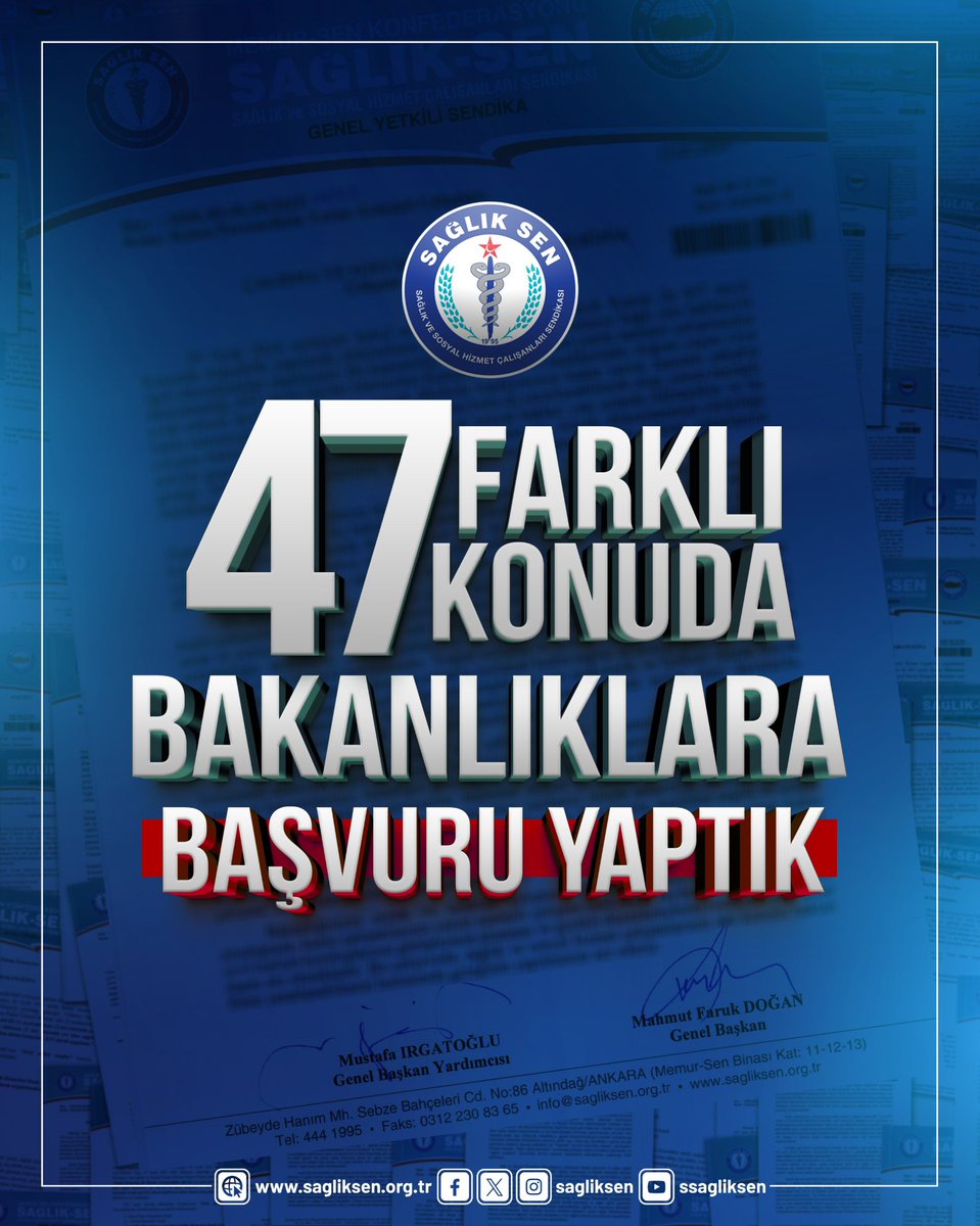 SSMahmutFaruk's tweet photo. Sağlık ve Sosyal Hizmet Profesyonelleri İçin 47 Konuda Girişimde Bulunduk

Yetkili sendika olarak; yemek ücreti, idari izin, geçici görevlendirme, aşı reddi, gece çalışma tazminatı ve yarı zamanlı çalışma gibi 47 ayrı başlıkta Cumhurbaşkanlığına ve ilgili bakanlıklara yazılı başvurular gerçekleştirdik.

Sorunları tespit ediyor, çözüm için dosyamızı hazırlıyor, muhataplarıyla doğrudan paylaşıyoruz. Her alanda mücadelemizi sürdürüyor, emeğin karşılığını alana kadar durmadan çalışıyoruz.
