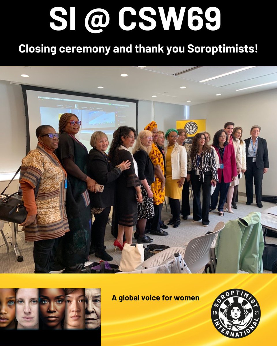 #CSW69 has ended! Read our news story on the closing ceremony &amp; this year’s powerful discussions.
Huge thanks to all Soroptimists who joined online &amp; in person—your contributions were amazing!  #ThankYou #Soroptimists #GenderEquality

Read our news story: soroptimistinternational.org/csw69-closing-…