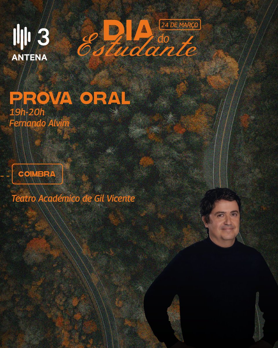 antena3rtp's tweet photo. 🎓📻 Estudaram todos para a #ProvaOral? 🤪
A partir das 19h, Fernando Alvim está em direto do Teatro Académico de Gil Vicente, em Coimbra, para uma Prova Oral muito especial no #DiadoEstudante.
Até amanhã - e estudem muito!
🗺 https://t.co/H4FGcaM51v https://t.co/ycgKGSQGMz