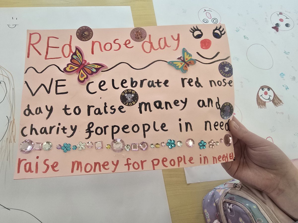 BClubWeelsby's tweet photo. For #Rednoseday the children in breakfast club were tasked to draw up red noses i love the results 😁 and a child from year 3 wrote what red nose day meant to her 🥰 https://t.co/OhBXlTWiMv
