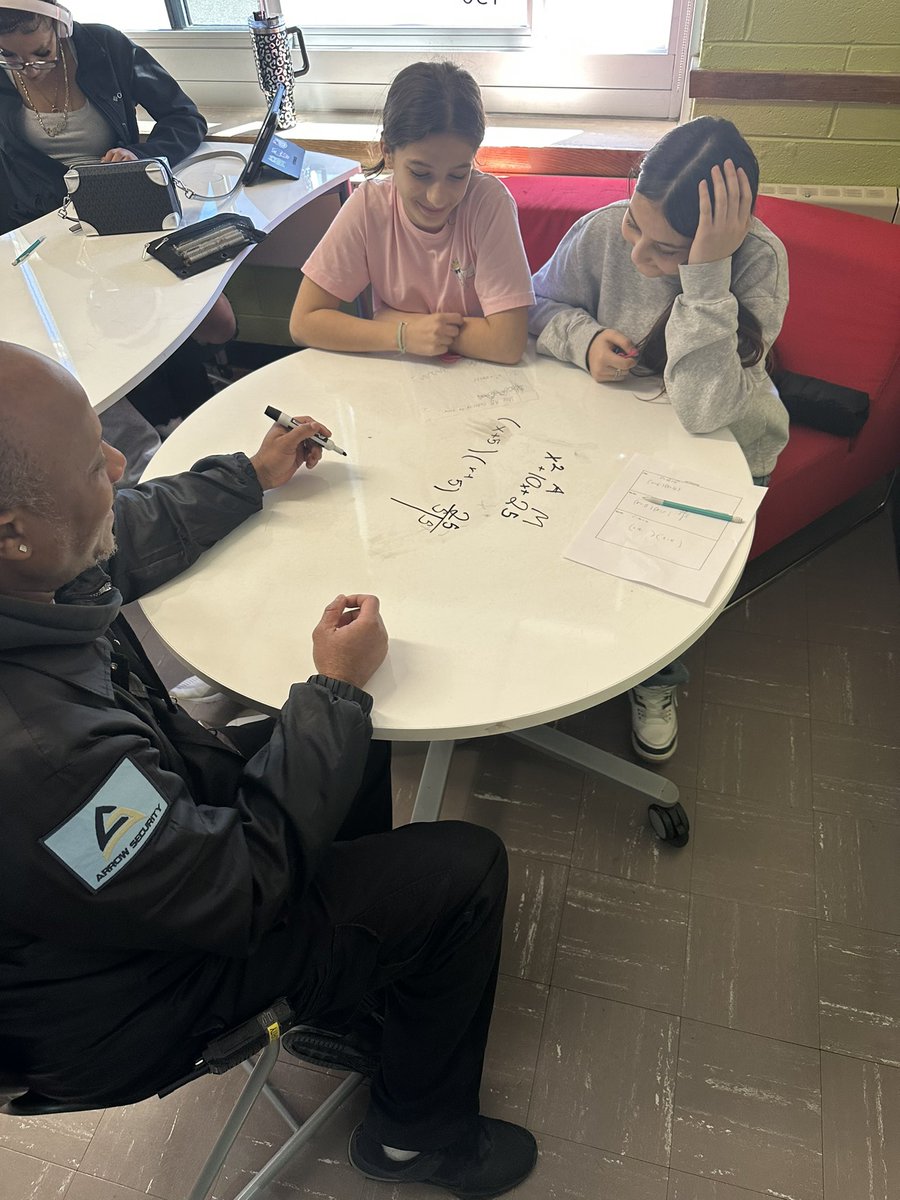 Next week, algebra learners will become the teachers when they teach Mineola faculty and administrators different modes of factoring - Gerald our security guard stepped in and helped them practice and now Gerald knows how to factor trinomials!  Woohoo thanks Gerald!! 🎉