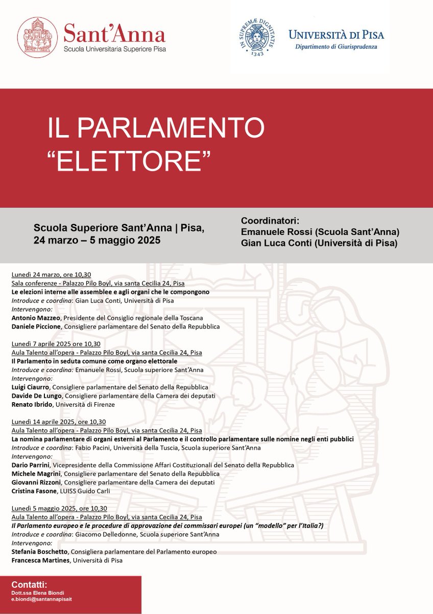 Giacomo Delledonne (@g_delledonne) on Twitter photo "Il Parlamento 'elettore'": ciclo di seminari di Diritto parlamentare <a href="/ScuolaSantAnna/">ScuolaSantAnna</a> e <a href="/Unipisa/">Università di Pisa</a> fra marzo e maggio. Si inizia il 24 marzo con Gian Luca Conti <a href="/profstanco/">profstanco</a>, <a href="/mazzeo77/">Antonio Mazzeo</a> e Daniele Piccione. "Il Parlamento 'elettore'": ciclo di seminari di Diritto parlamentare <a href="/ScuolaSantAnna/">ScuolaSantAnna</a> e <a href="/Unipisa/">Università di Pisa</a> fra marzo e maggio. Si inizia il 24 marzo con Gian Luca Conti <a href="/profstanco/">profstanco</a>, <a href="/mazzeo77/">Antonio Mazzeo</a> e Daniele Piccione.