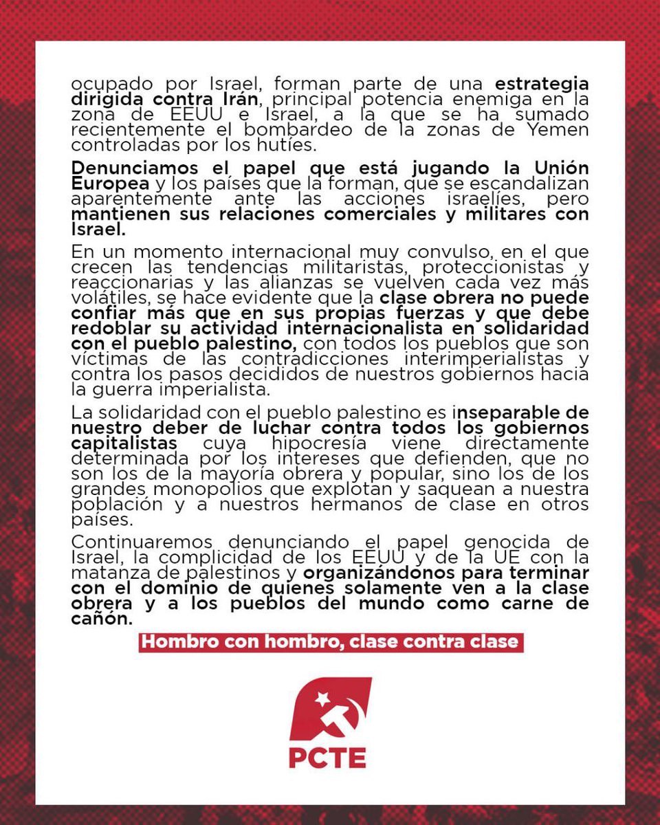 🇵🇸 Resolución del BP del PCTE ante los nuevos ataques israelíes en Gaza

«La solidaridad con el pueblo palestino es inseparable de nuestro deber de luchar contra todos los gobiernos capitalistas»