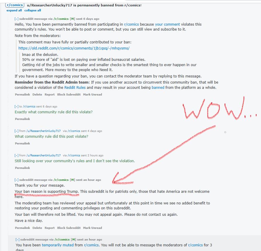 FreeMattKim's tweet image. Reddit mods ban people for supporting Trump.

...in the r/comics subreddit 🤯

This is why soj.ooO is necessary.
