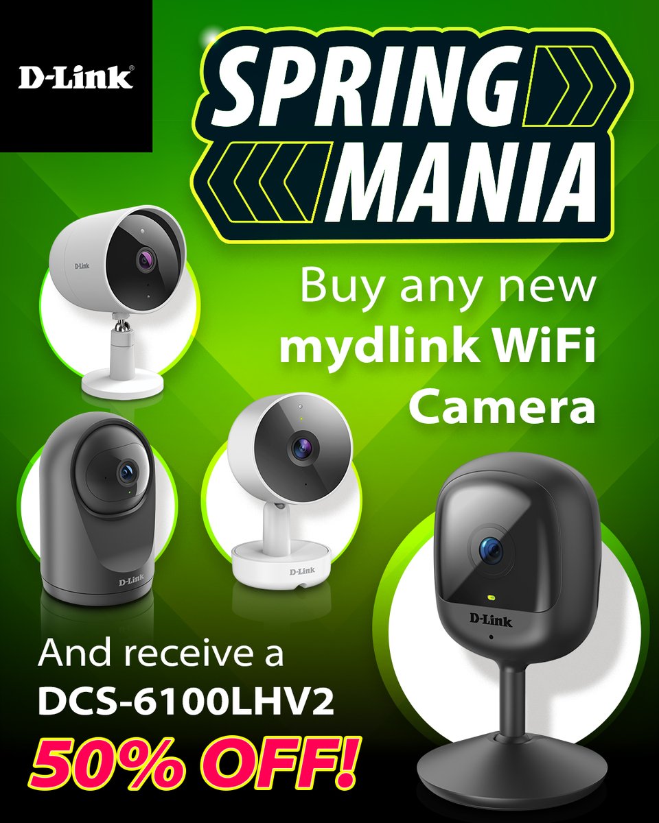 D-Link USA (@dlink) on Twitter photo Spring into Savings with D-Link! Purchase any new WiFi Camera & get 1/2 off our DCS-6100LHV2 Pro Series Compact Full HD Pro Wi-Fi Camera w/1080p, Sound & Motion Detection, Night Vision & more. Use Code SM-HALF-OFF at checkout. bit.ly/4kPdoEY #wificamera #salesalesale Spring into Savings with D-Link! Purchase any new WiFi Camera & get 1/2 off our DCS-6100LHV2 Pro Series Compact Full HD Pro Wi-Fi Camera w/1080p, Sound & Motion Detection, Night Vision & more. Use Code SM-HALF-OFF at checkout. bit.ly/4kPdoEY #wificamera #salesalesale