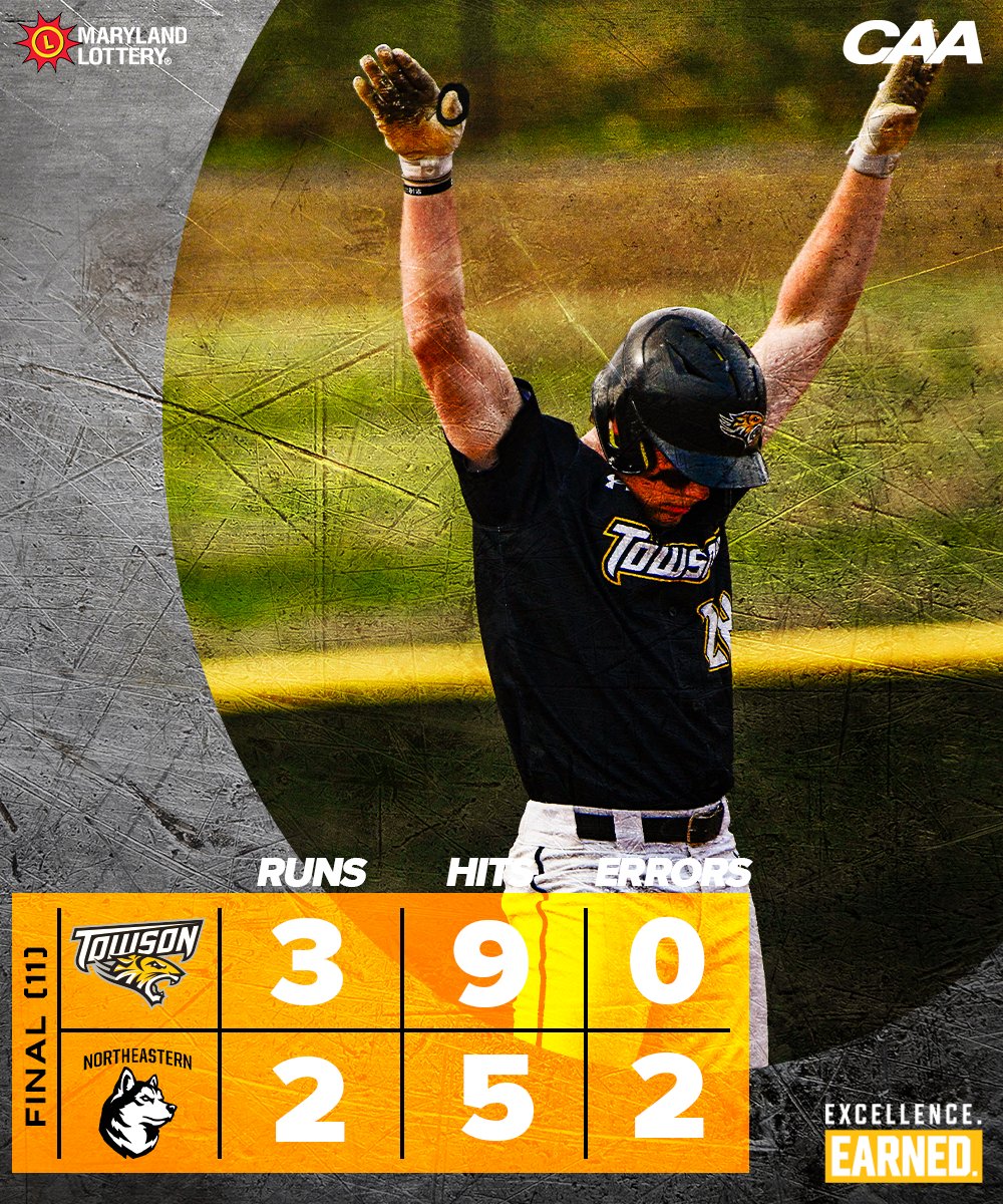 Towson_BASE's tweet photo. DUB ✅

The Tigers begin CAA play with a win over Northeastern in their first victory in Brookline since 2016 🔥

#GohTigers https://t.co/StpB2GHQy6