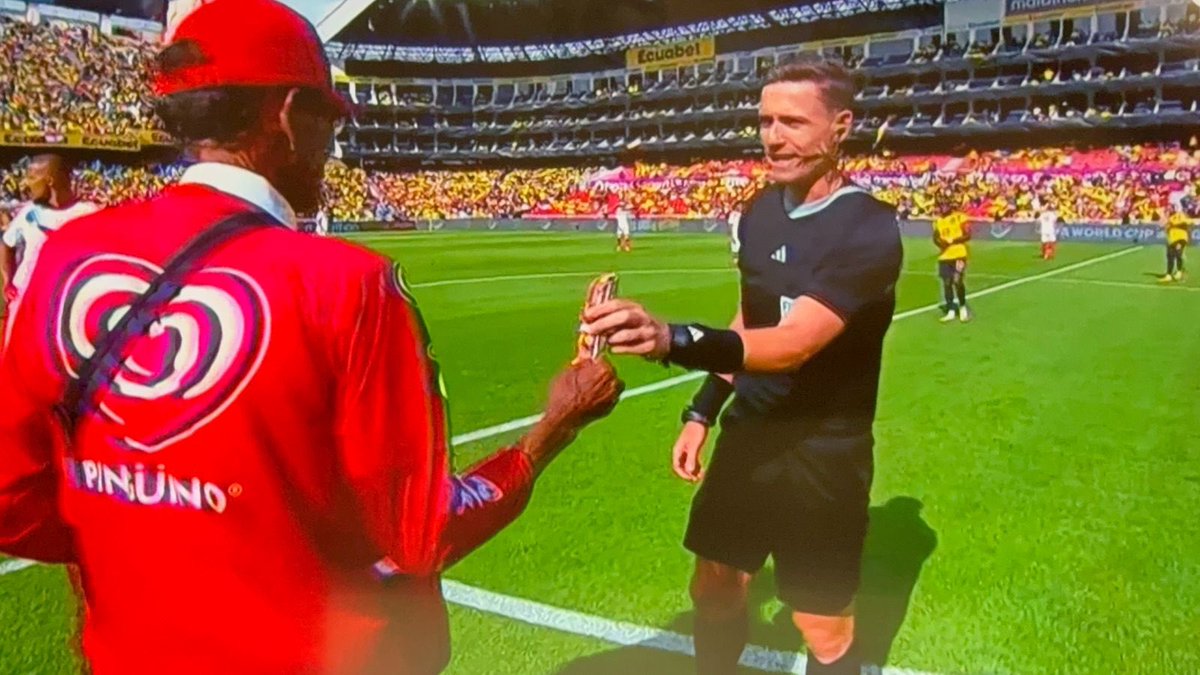 pauuuyzz's tweet image. Cuando yo creía que ya lo había visto TODO en Ecuador, Don Guerrero le lleva un helado pingüino al arbitro (tengo celos) y DE LA NADA saca la pelota del carrito ⚽️
Excelente, vamos Ecuadorrrr 🇪🇨
#Pinguino
