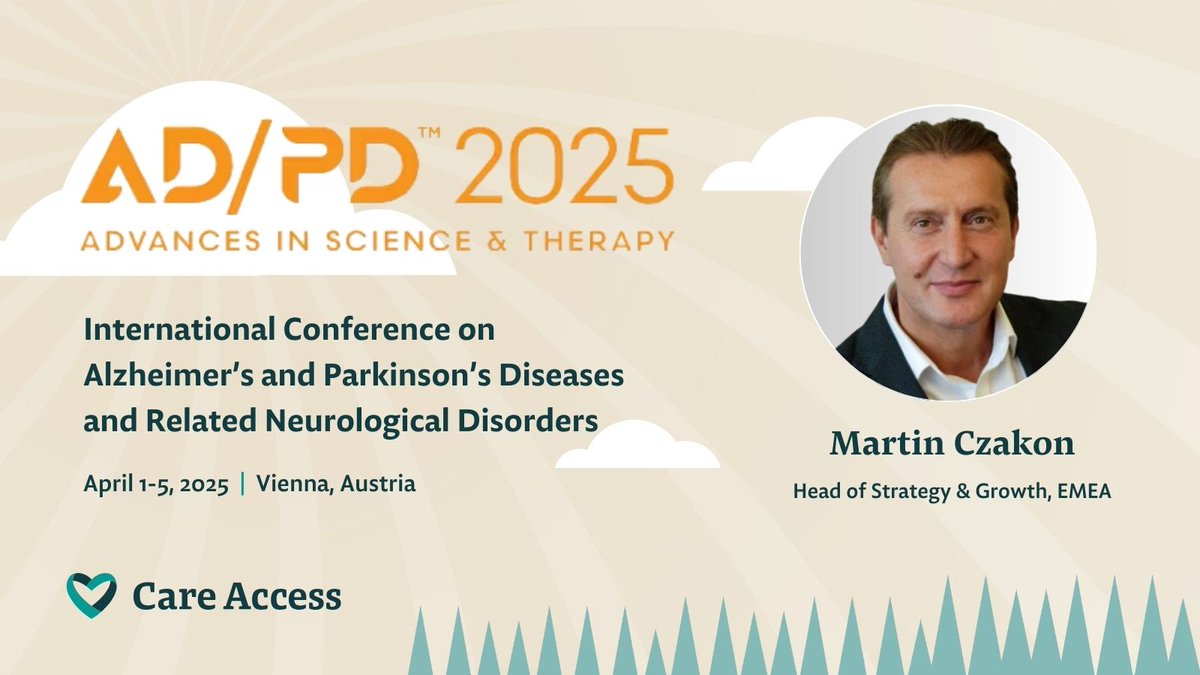 Care Access (@care_access_) on Twitter photo Care Access will be attending <a href="/adpdnet/">AD/PD - Advances in Science & Therapy</a> International Conference on Alzheimer’s and Parkinson’s Diseases and Related Neurological Disorders from April 1-5 in Vienna, Austria.
Meet with Martin Czakon, Care Access Head of Strategy & Growth, EMEA, to learn how we can collaborate to Care Access will be attending <a href="/adpdnet/">AD/PD - Advances in Science & Therapy</a> International Conference on Alzheimer’s and Parkinson’s Diseases and Related Neurological Disorders from April 1-5 in Vienna, Austria.
Meet with Martin Czakon, Care Access Head of Strategy & Growth, EMEA, to learn how we can collaborate to
