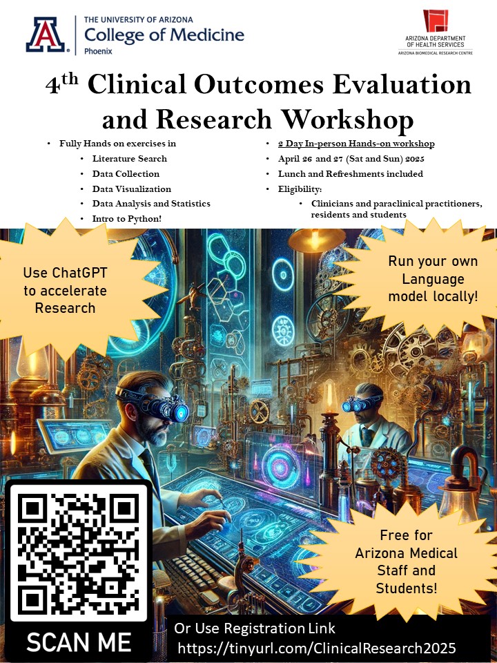 Now accepting registrations! The Clinical Outcomes Evaluation &amp; Research Workshop is back. Secure your spot today—seating is limited.

Register here: uarizona.co1.qualtrics.com/jfe/form/SV_e5…