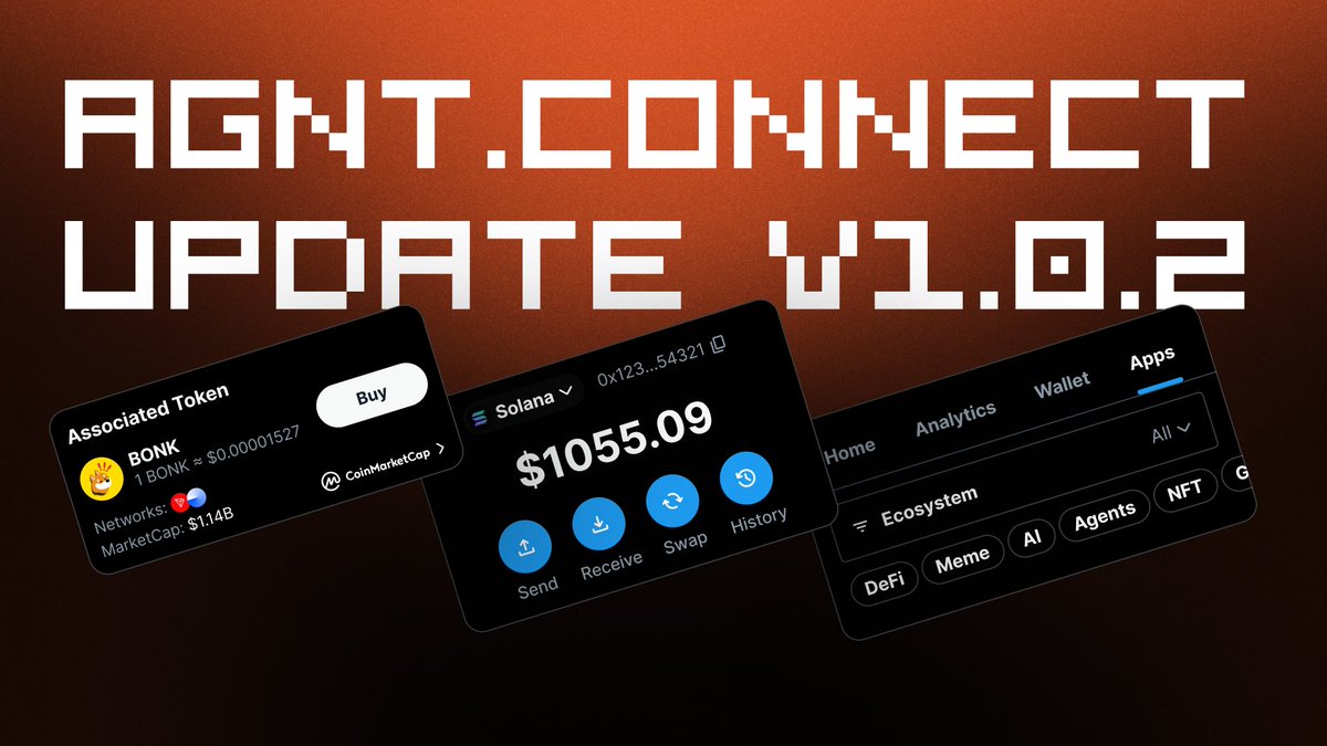 agnt_hub's tweet photo. AGNT Connect UPDATE v1.0.2 is live!

Bringing the heat with 3 major upgrades:

🔸 Instant Buy button for Twitter-associated tokens – trade without leaving X.
🔸 Swap feature now live inside AGNT Connect – no more alt-tabbing.
🔸 New Ecosystem filter in App Explorer – find dApps by chain, faster.

Right now, Buy & Swap available on Base and Solana – more chains coming soon.

Research, trade, interact – all in one place.

Update, test it out & stay ahead: https://t.co/5r9l6jScnc

P.S: For some users update may take a bit longer to show up.