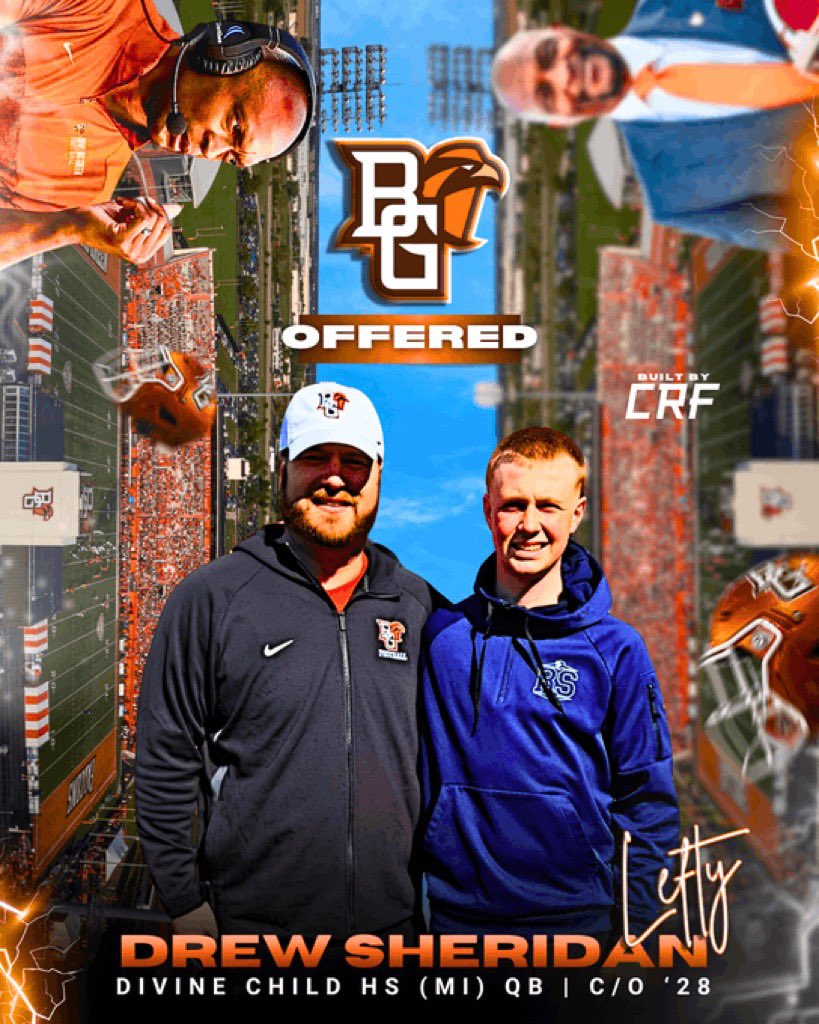 Drew “Lefty” Sheridan✝️ (@drewsheridan9) on Twitter photo After a great visit and a great conversation with the new OC/QB Coach <a href="/CoachTPart/">Travis Partridge</a> I am blessed to announce a D1 offer from <a href="/BG_Football/">BGSU Football</a> . Excited to get back there this summer to camp . #lefty #falcons
<a href="/EddieGeorge2727/">Eddie George</a> <a href="/CamdenDietz/">Camden Dietz</a> <a href="/DCHS_Football14/">DCHS Football</a> <a href="/DivineChildAthl/">DCHS Athletics</a> After a great visit and a great conversation with the new OC/QB Coach <a href="/CoachTPart/">Travis Partridge</a> I am blessed to announce a D1 offer from <a href="/BG_Football/">BGSU Football</a> . Excited to get back there this summer to camp . #lefty #falcons
<a href="/EddieGeorge2727/">Eddie George</a> <a href="/CamdenDietz/">Camden Dietz</a> <a href="/DCHS_Football14/">DCHS Football</a> <a href="/DivineChildAthl/">DCHS Athletics</a>