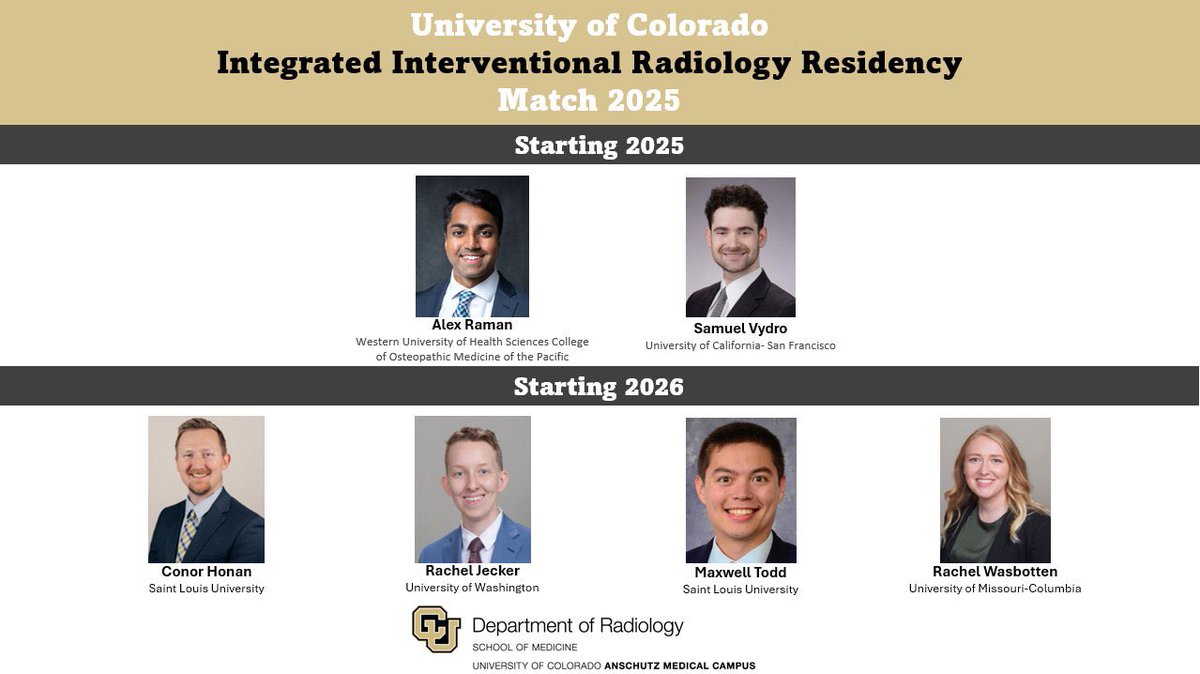 Major congrats 🎊 to our just matched <a href="/CURadiology/">CU Radiology</a> DR &amp; IR #futureradres!! 🙌👏🫶 Welcome to our terrific department - Excited to learn together!   🏔️ 🩻 ☀️ 
#Match2025 #RadEd
