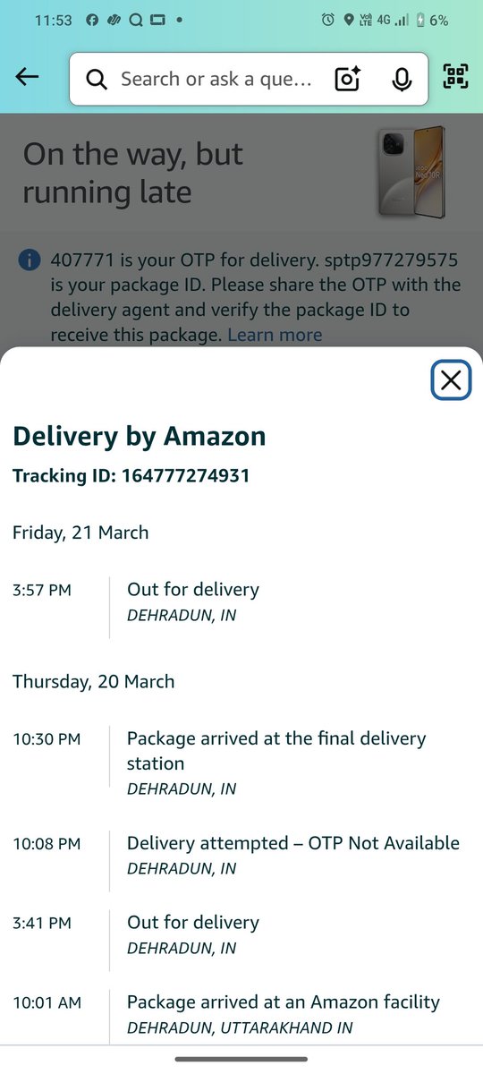 oponayyar's tweet photo. @amazonIN false delivery attempt updated on day one and second day out for delivery but did not reach the delivery location even right now at 11:54 p.m. since 3:57 p.m.  

 most customer centric organisation bt no review

Raised issue on chat and got a readymade reply please wait https://t.co/w8SfZD4pZ3