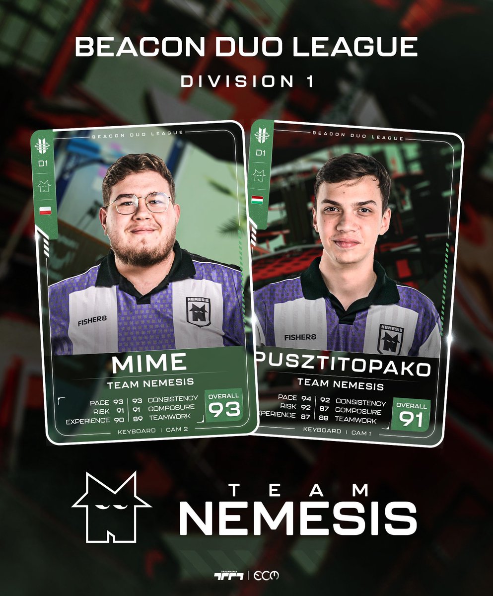 🧩 | BDL DUO CARDS #BDLTM 

<a href="/nmss_gg/">Team Nemesis</a> • DIVISION 1

🇵🇱 <a href="/mimedotcut/">mime</a> 
🇭🇺 <a href="/pusztitopako/">pusztitopako</a>