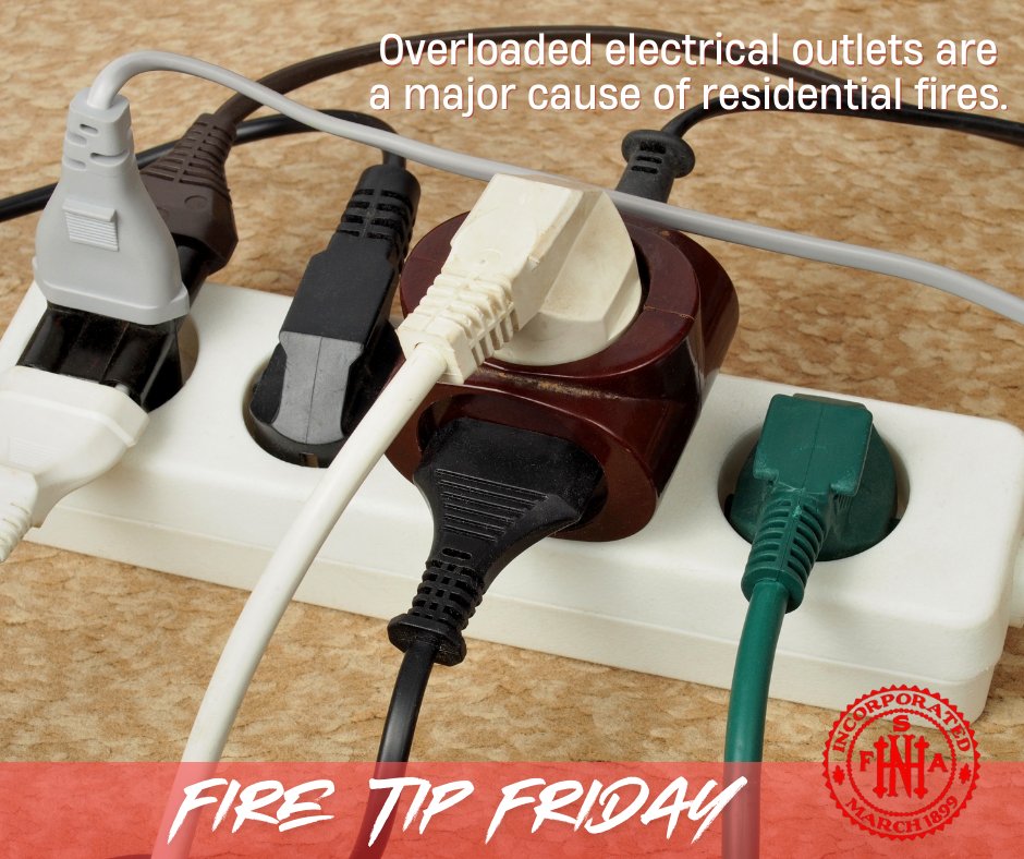 nhsfa's tweet photo. Most electrical fires are preventable. Many of these fires occur in plugs or cords on appliances such as refrigerators, air conditioners, or lamps. 🔌

Never overload electrical outlets. Check all electrical cords are intact and not exposed or frayed. https://t.co/Iv4foGA6J8