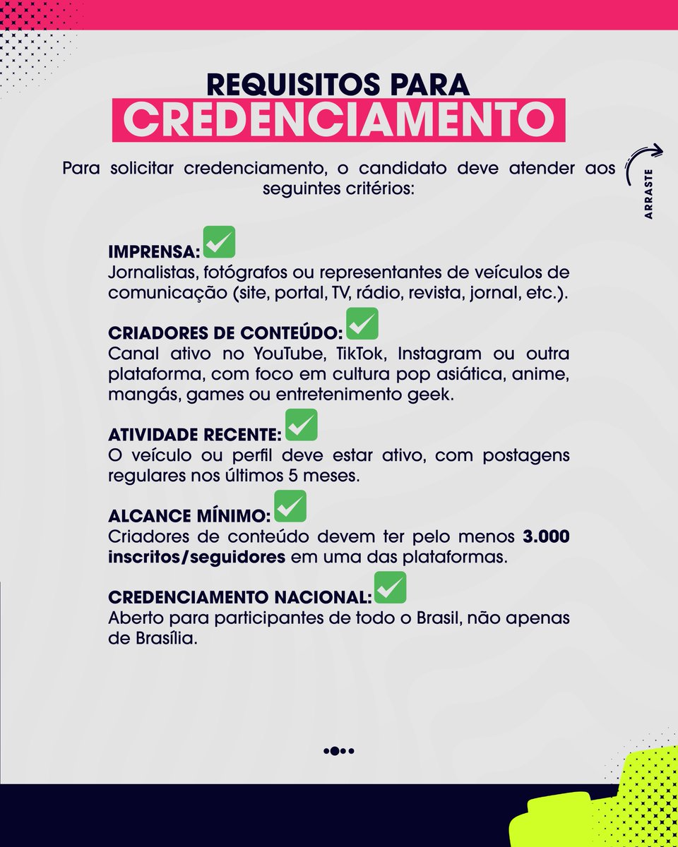 Anime_Summit_'s tweet photo. 📸 Credenciamento de Imprensa ABERTO!

Jornalistas, fotógrafos e criadores de conteúdo, inscrevam-se para cobrir o Anime Summit 2025!

📅 Prazo para influenciadores: 21/05/2025
🔗 Inscreva-se: https://t.co/MmV3fMObmJ
#AnimeSummit2025 #CredenciamentoDeImprensa #ImprensaAnimeSummit https://t.co/3jacuFvdNO